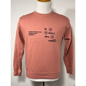 Amhori Be Gentle With Yourself Pink Embroidered Floral Sweatshirt Sz S